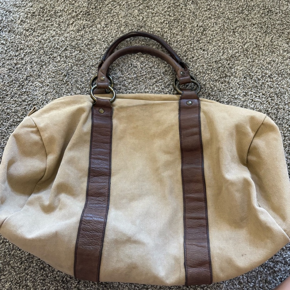 Vintage Rugby Ralph Lauren Khaki Canvas & Leather Small Duffle Tote Bag Monogram - Picture 9 of 16